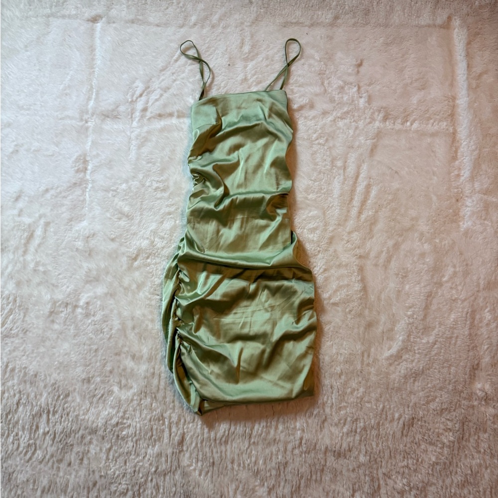 House of CB Sage Green Ruched Mini Dress